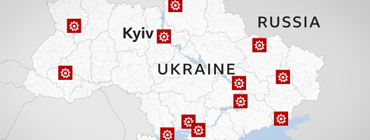 Map depicting location of Russian attacks on Ukraine