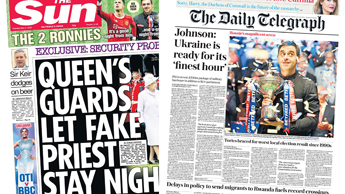 Composite image featuring the Sun and Daily Telegraph front pages