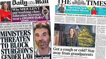 Composite image featuring Daily Mail and Times front pages