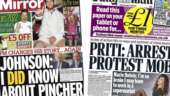 Composite image featuring Daily Mirror and Daily Mail front pages