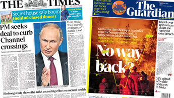 Composite image featuring Times and Guardian front pages