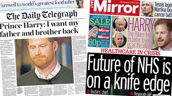 Composite image featuring the Daily Telegraph and Daily Mirror front pages