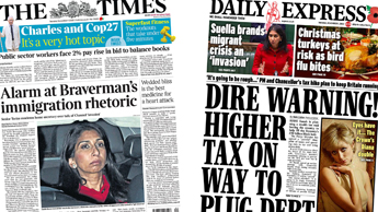 Composite image showing the Times and Daily Express front pages