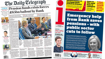Composite image featuring the Daily Telegraph and i front pages