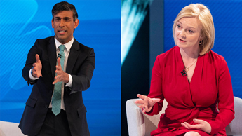 Composite image featuring Rishi Sunak and Liz Truss
