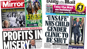 Composite image featuring Daily Mirror and Daily Mail front pages