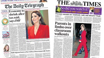 Composite image featuring Times and Telegraph front pages