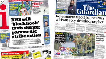Composite image showing the i and Guardian front pages