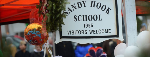 Sandy Hook school sign and memorial