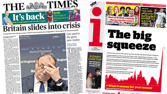 Composite image showing the Times and i front pages