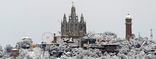 Snow on the Tibidabo mountain in Barcelona.