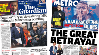 Composite image featuring Guardian and Metro front pages
