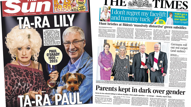 Composite image featuring the Sun and Times front pages