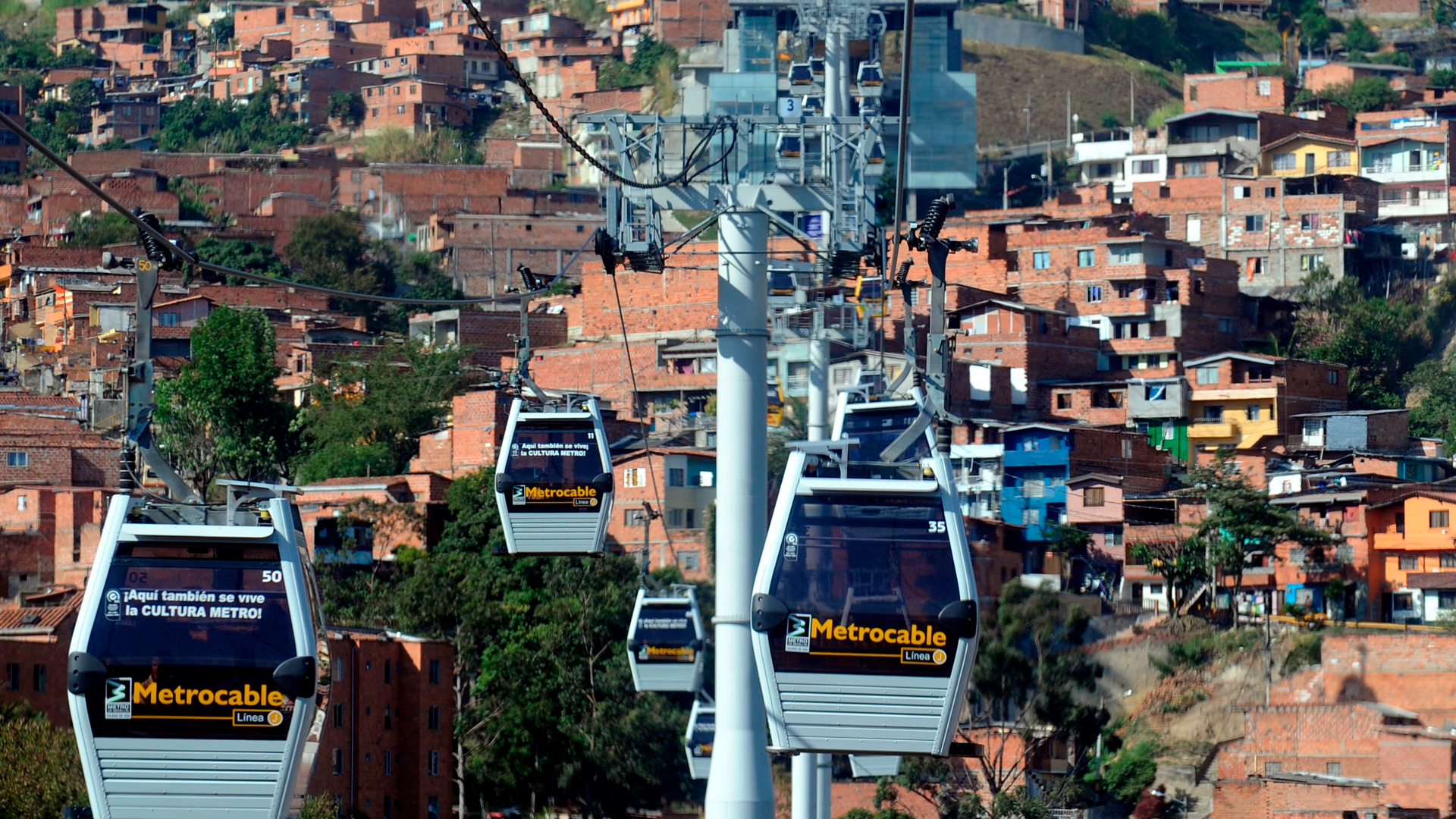 The metro cable above the city of Medellin (Credit: Raul Arboleda via Getty Images)