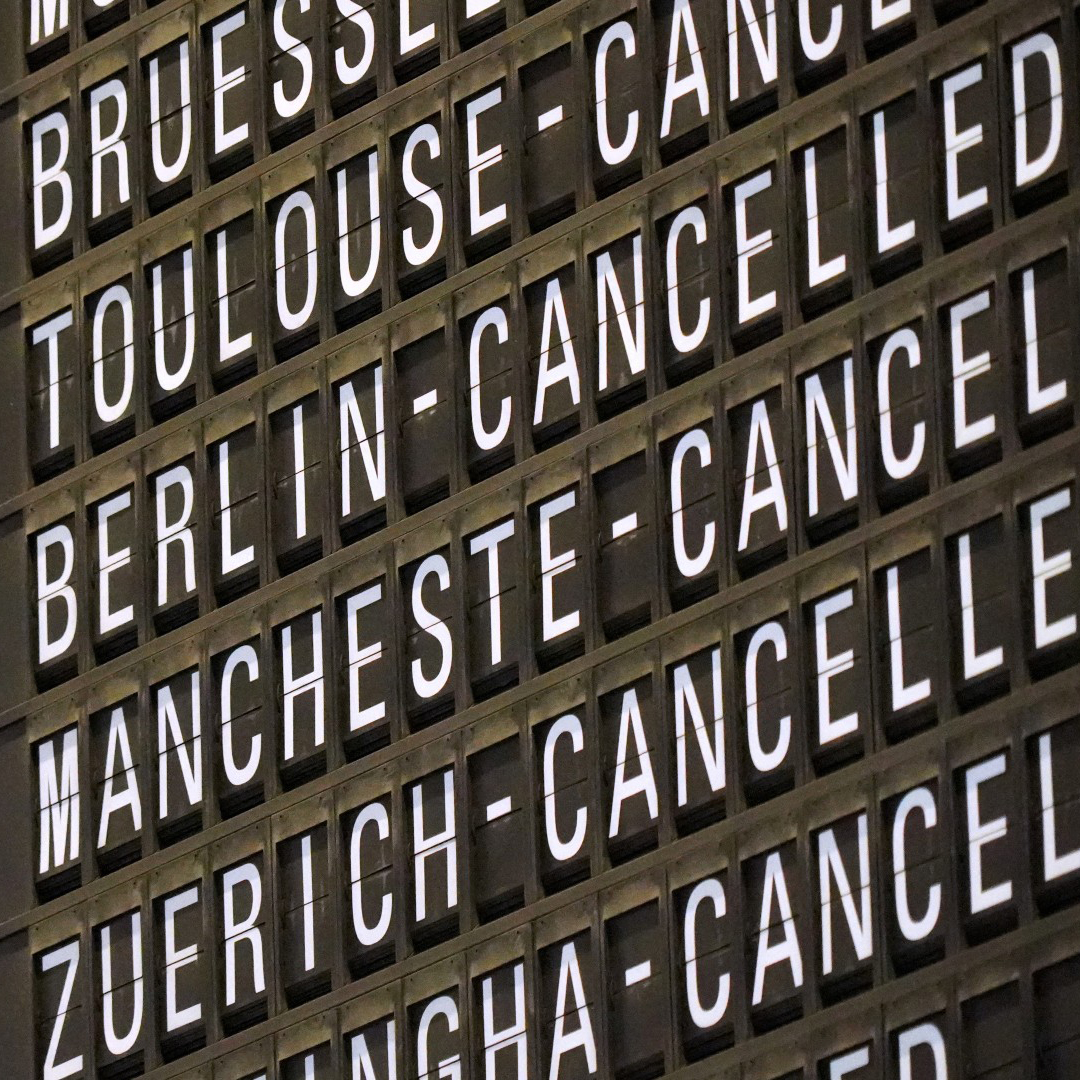 Flight boards at Frankfurt Airport, July 2022 (Credit: BBC)